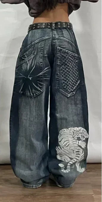 Jean ample rétro américain pour hommes, imprimé tête de mort, pour Couple, Harajuku, gothique, Hip-Hop, pantalon droit à jambes larges, nouvelle collection