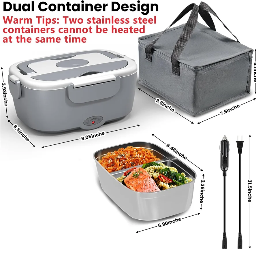 Boîte à lunch électrique chauffante pour adultes, chauffe-plats pour le travail, la voiture, le camion, l'extérieur, plusieurs boîtes à lunch chauffantes portables, le camping