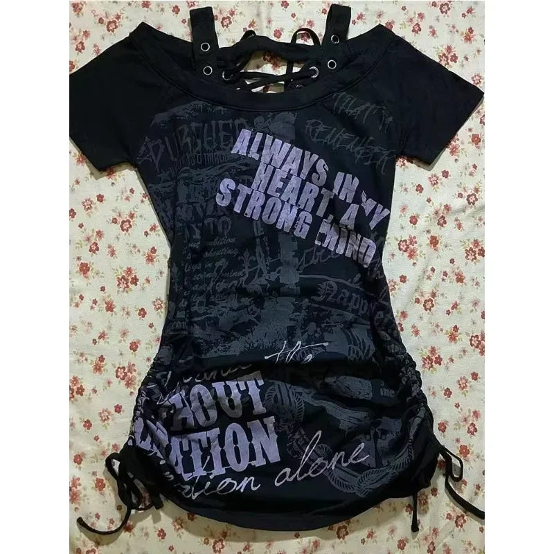 Vintage vêtements femmes imprimer Sexy Punk Streetwear mince Femme t-shirts chemise gothique décontracté Grunge t-shirts 2000s Emo Y2k haut court