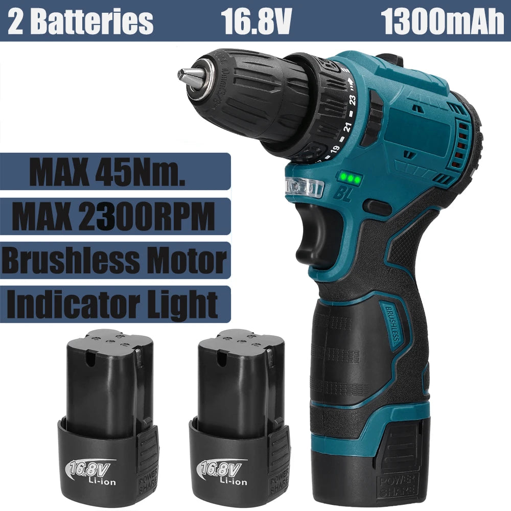 Tournevis électrique sans fil 2 en 1, perceuse, moteur sans balais, couple 45/55Nm, régulation de vitesse en continu, perceuse à pilote au Lithium portable