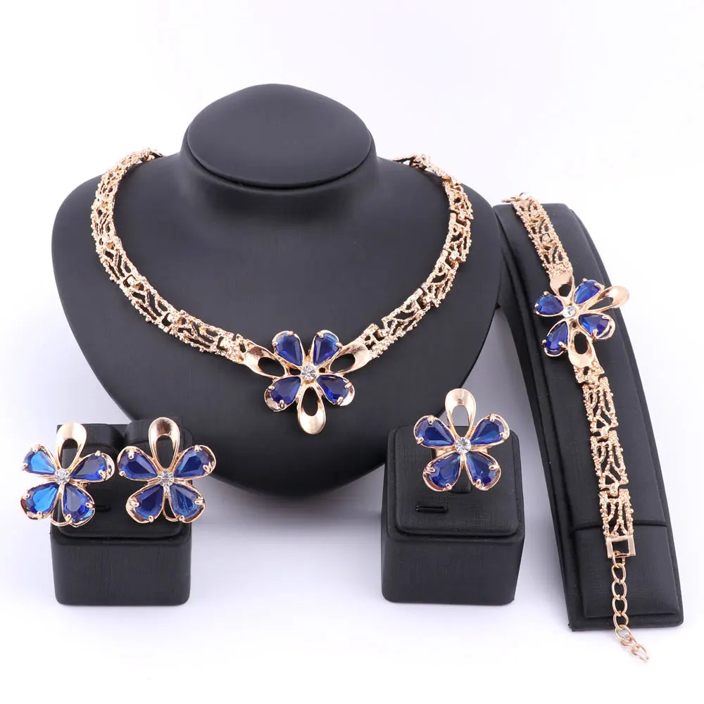 Ensemble de bijoux en cristal pour femme, collier, bracelet, bague, boucles d'oreilles, costume de fête, patients de mariage, demoiselle d'honneur, déclaration