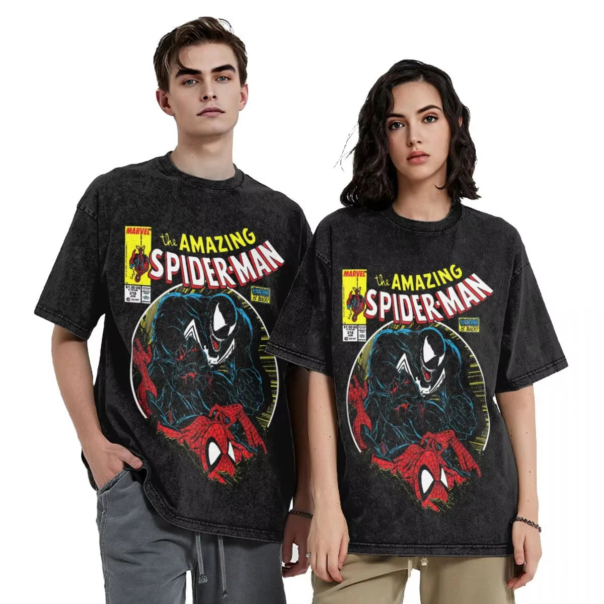 Vintage Spider-Man bande dessinée T-shirts Merch Spiderman T-shirts amples pour hommes femmes 100% coton T-shirts