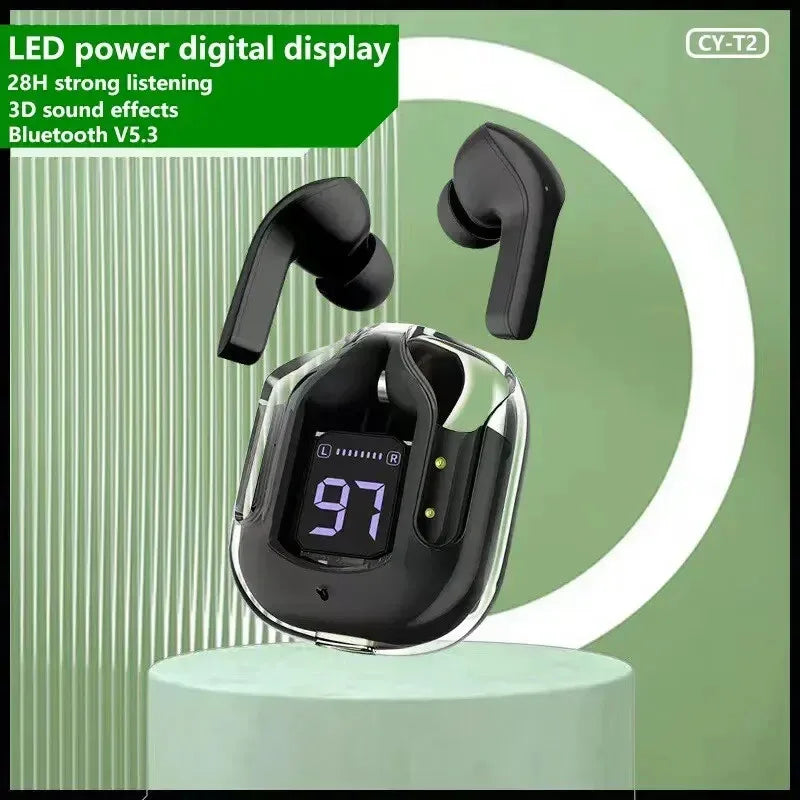 Écouteurs Bluetooth sans fil d'origine, écouteurs HIFI transparents, affichage numérique de l'alimentation LED, son stéréo, Xiaomi, T2