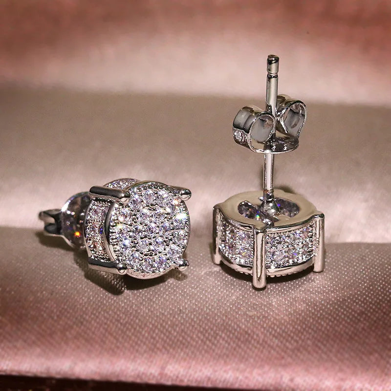 Boucles d'oreilles délicates pour femmes/hommes, pavé blanc CZ, couleur argent/or, bijoux d'oreille polyvalents à la mode
