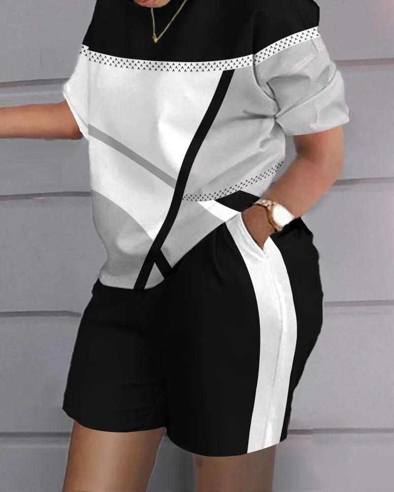 T-shirt et short College pour femmes, tenues d'été décontractées, t-shirt à manches courtes de bureau, ensembles courts à poches, 2024, ensemble 2 pièces