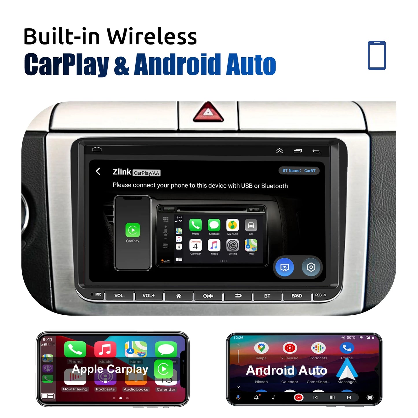 ESSGOO-Autoradio Android 14 de 9 Pouces, 4 Go/64 Go, Navigation GPS N183, WiFi, RDS, FM, BT, pour Voiture VW Golf 5/6, Passat, Polo, Touran, Tiguan, Caddy, EOS