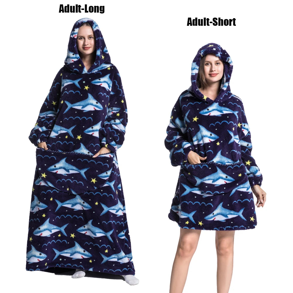 Femmes couvertures avec manches adulte Super chaud surdimensionné sweats à capuche hiver en peluche flanelle pyjama sweat hommes femmes couverture portable
