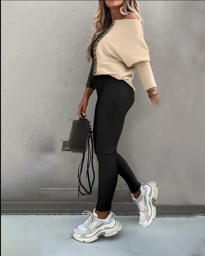 Ensemble 2 pièces imprimé pour femme, tenue de sport décontractée, pantalon de jogging en V, ensembles trempés, vêtements de survêtement, automne