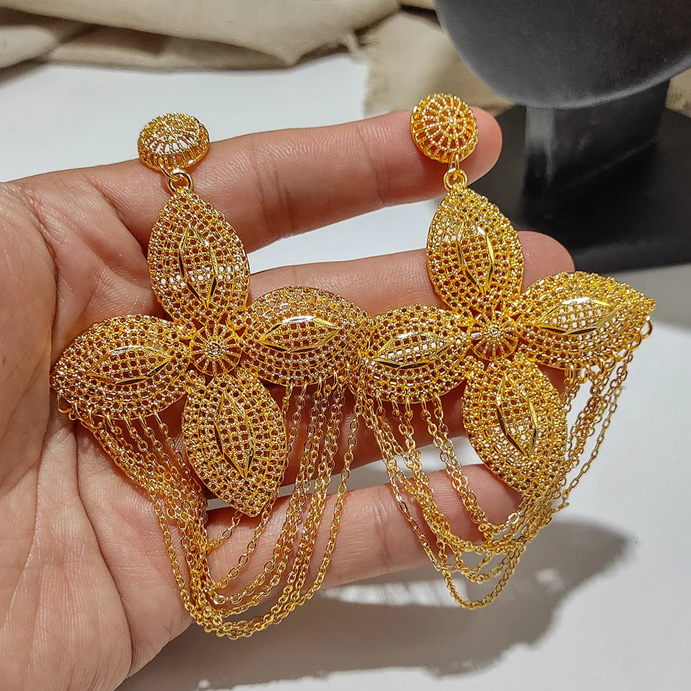 Boucles d'oreilles documents en or pour femmes et filles, boucles d'oreilles de mariage en métal, cadeaux de bijoux, mode, Éthiopie, Afrique, Dubaï, enfants