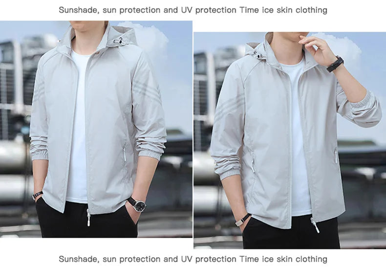 Vêtements de Protection solaire pour hommes, nouvelle veste coupe-vent décontractée, solide, fermeture éclair, respirant, résistant aux UV, manteaux de peau à séchage rapide, 2025