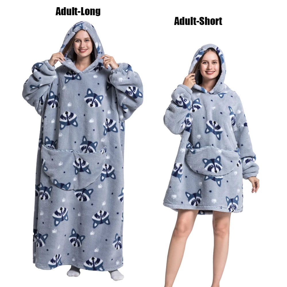Femmes couvertures avec manches adulte Super chaud surdimensionné sweats à capuche hiver en peluche flanelle pyjama sweat hommes femmes couverture portable
