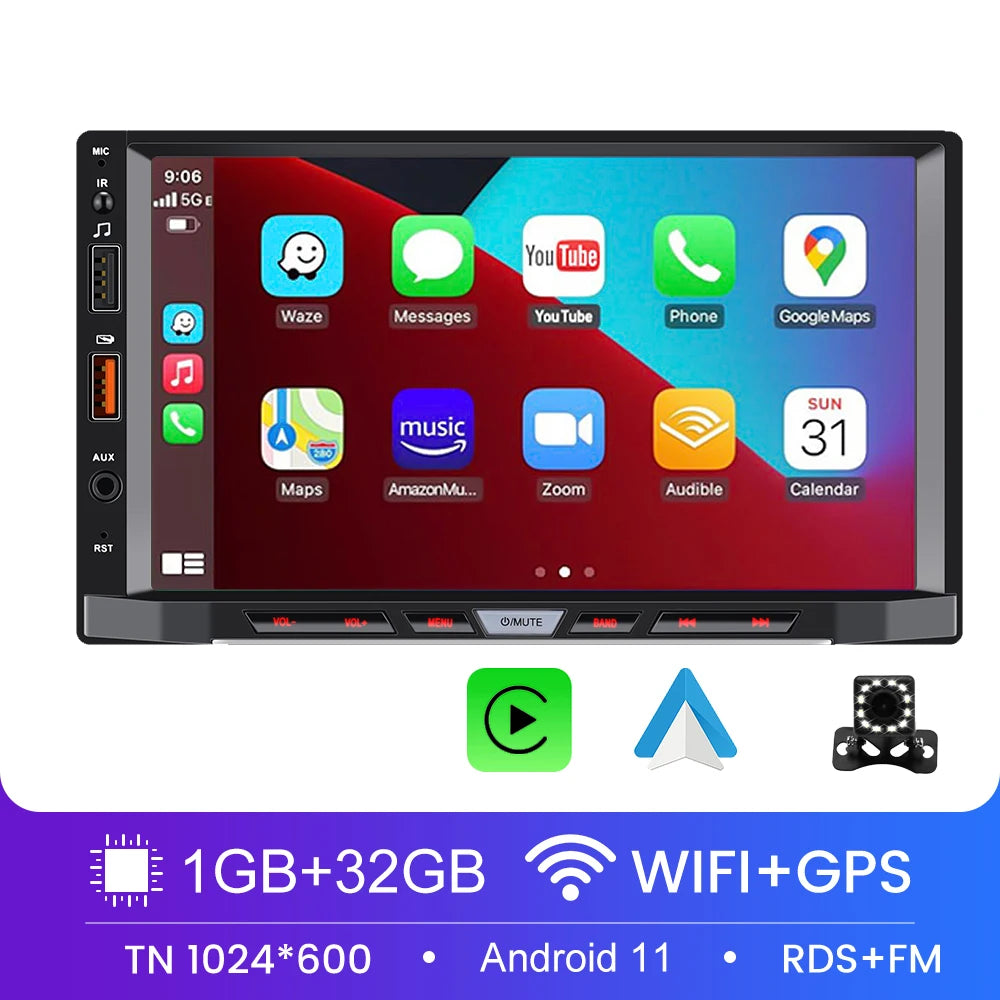 Autoradio 2 Din Android 11 Carplay Android Auto autoradio lecteur multimédia universel 7 pouces GPS Bluetooth RDS pour VW Nissan