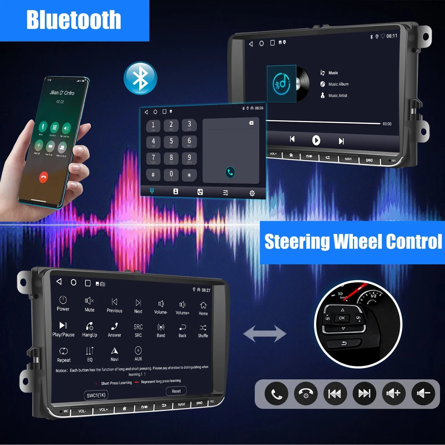 ESSGOO-Autoradio Android 14 de 9 Pouces, 4 Go/64 Go, Navigation GPS N183, WiFi, RDS, FM, BT, pour Voiture VW Golf 5/6, Passat, Polo, Touran, Tiguan, Caddy, EOS