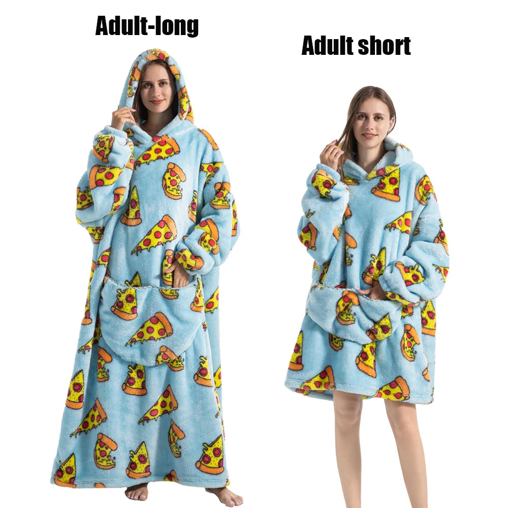 Femmes couvertures avec manches adulte Super chaud surdimensionné sweats à capuche hiver en peluche flanelle pyjama sweat hommes femmes couverture portable