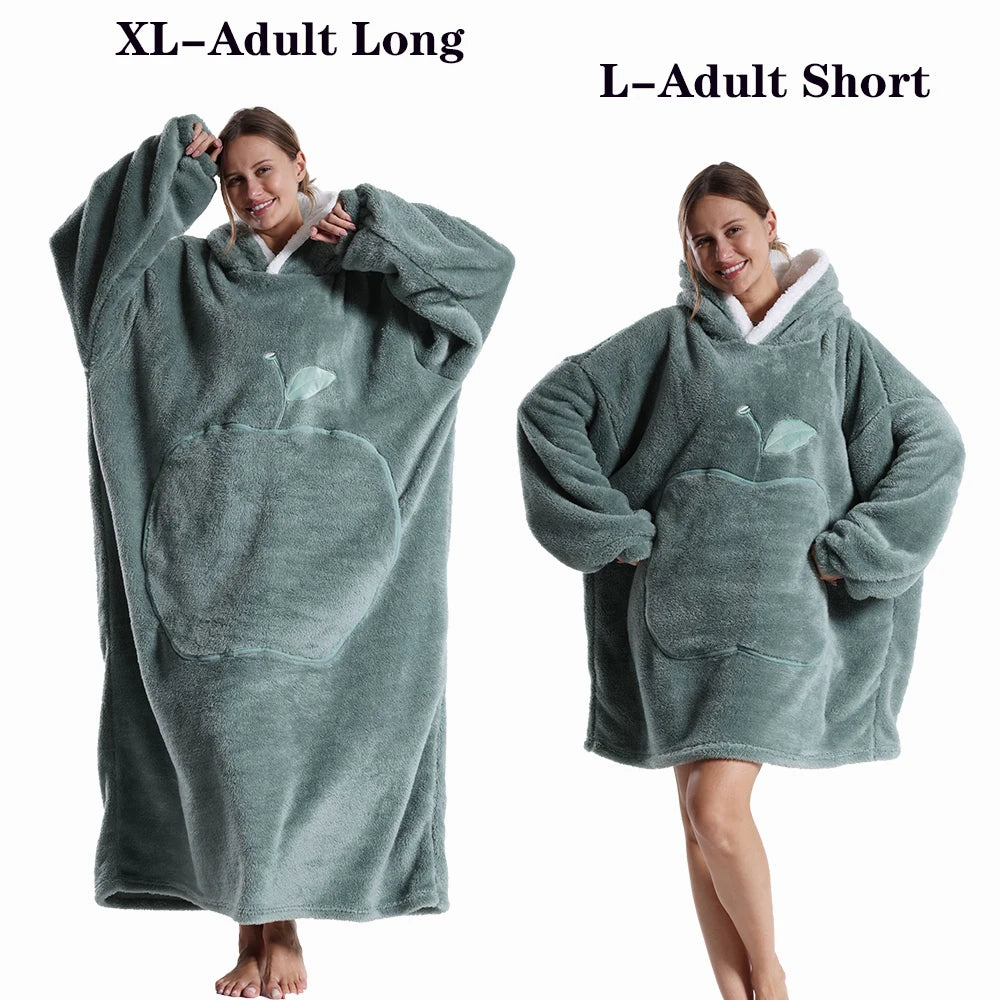 Femmes couvertures avec manches adulte Super chaud surdimensionné sweats à capuche hiver en peluche flanelle pyjama sweat hommes femmes couverture portable