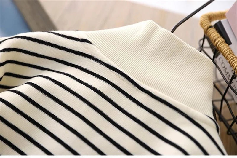 Boys Stripes Sweatshirt Coats Spring Autumn Girls Casual Pullover Big Kids Clothing Lapel Zipper Tops Children Sportswear 4-14Y