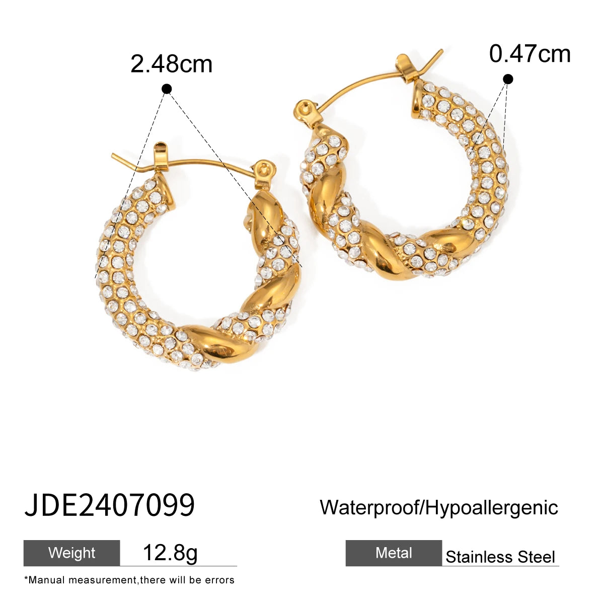 Uworld Gorgeous Twisted Cubic Zirconia Stainless Steel Hoop Earrings Gold Color Stylish Trendy Charm Micro Zircon Jewelry Women