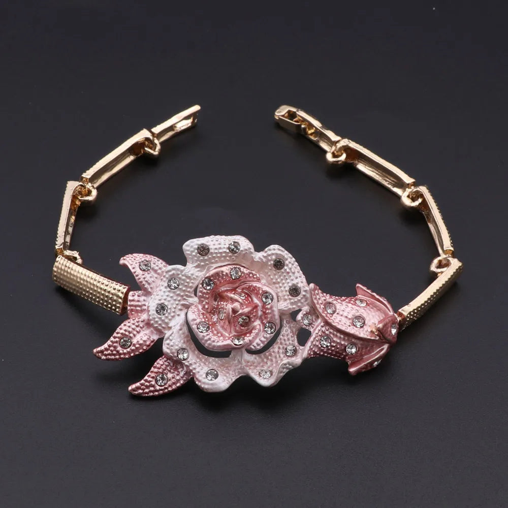 Ensembles de bijoux à la mode pour femmes, boucles d'oreilles, bague, Bracelet, collier, couleur argent, pendentif fleur classique, accessoires pour robe de mariée