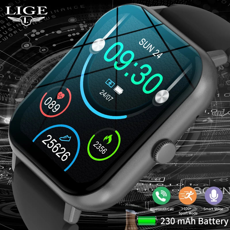 LIGE-Montre intelligente de sport étanche pour hommes et femmes, appel Bluetooth, assistant vocal, Huawei, Xiaomi, Android, iOS, 100 +