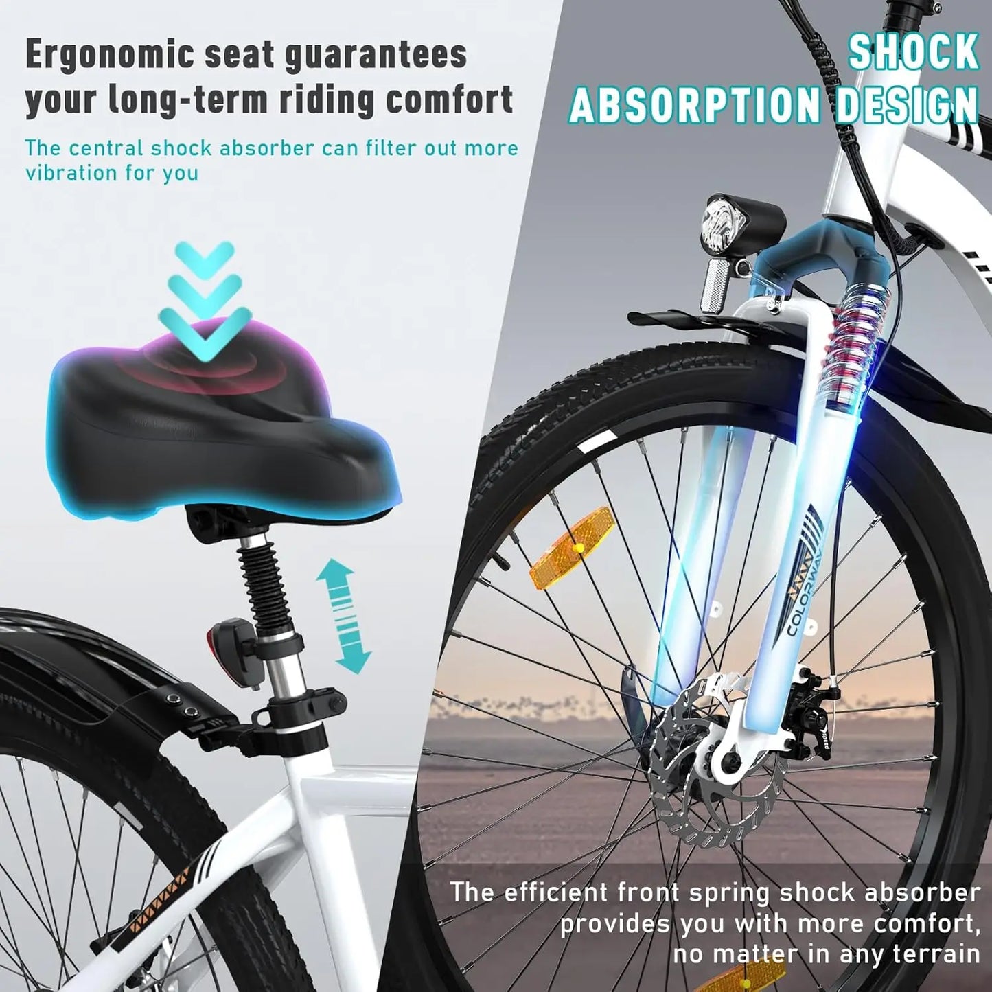 COLORWAY Electric Bike for Adults, 26" Mountain Bike, Electric Bicycle Commute E-bike with 36V 15Ah Removable Battery