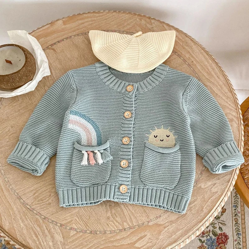 Vêtements pour bébés de 0 à 3 ans, manteau à motif brodé arc-en-ciel, fil de coton avec deux poches, nouvelle collection automne