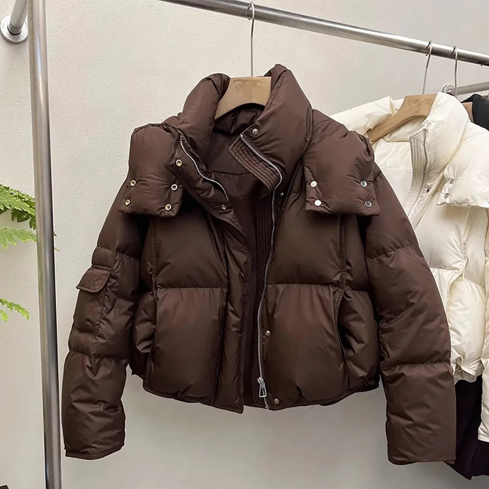 Veste matelassurera en coton à manches longues pour femme, Parkas courtes à capuche, Vêtements d'extérieur rembourrés, Chaud, Hiver