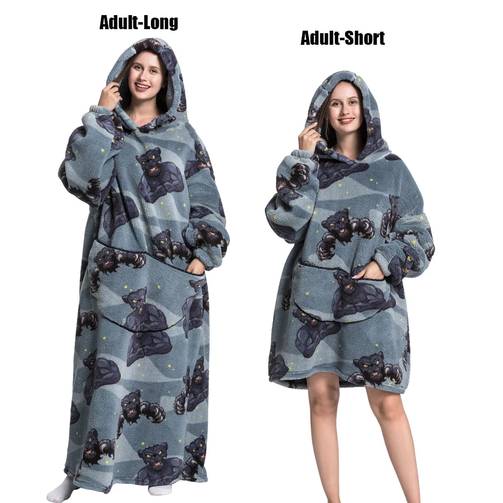 Femmes couvertures avec manches adulte Super chaud surdimensionné sweats à capuche hiver en peluche flanelle pyjama sweat hommes femmes couverture portable