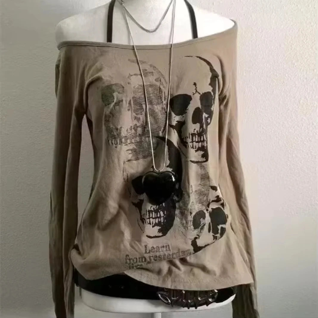 Vintage vêtements femmes imprimer Sexy Punk Streetwear mince Femme t-shirts chemise gothique décontracté Grunge t-shirts 2000s Emo Y2k haut court