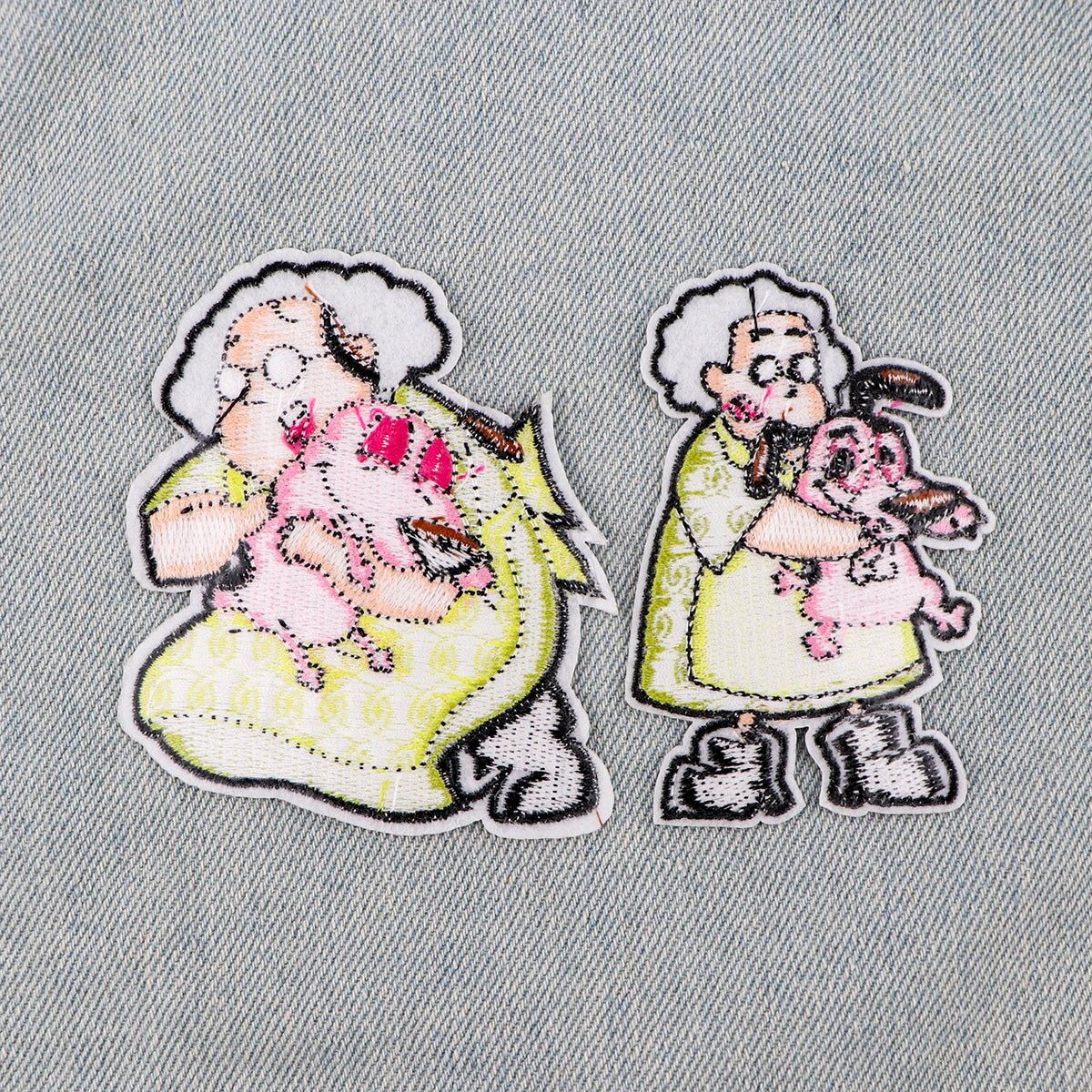 Grandma and Pink Dog Embroidered Patches For Kids Clothing DIY Badge Adhesive Cute Cartoon Patches On Clothes Stickers Appliques