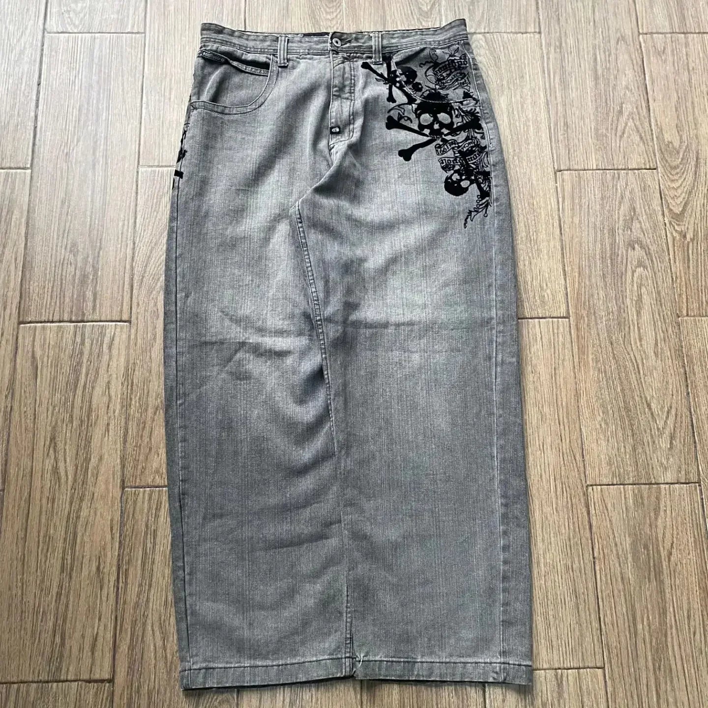 Jean ample rétro américain pour hommes, imprimé tête de mort, pour Couple, Harajuku, gothique, Hip-Hop, pantalon droit à jambes larges, nouvelle collection