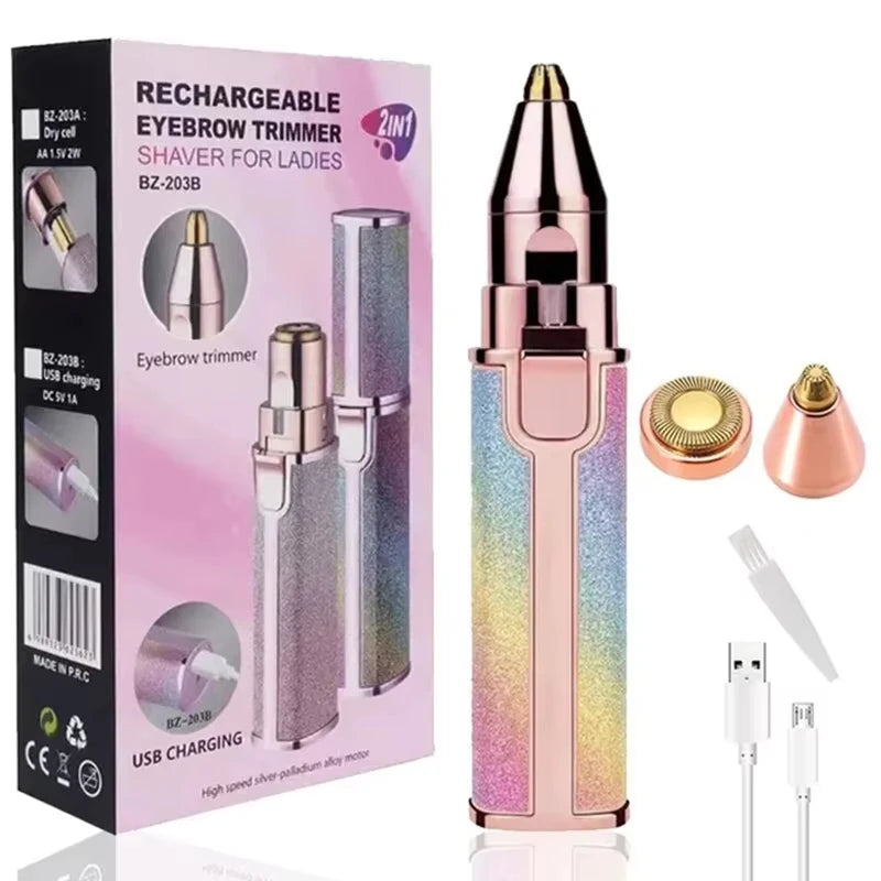 Épilateur pour le visage lumière LED rasoir indolore lame de tondeuse épilation du visage 2 en 1 rasoir électrique pour sourcils