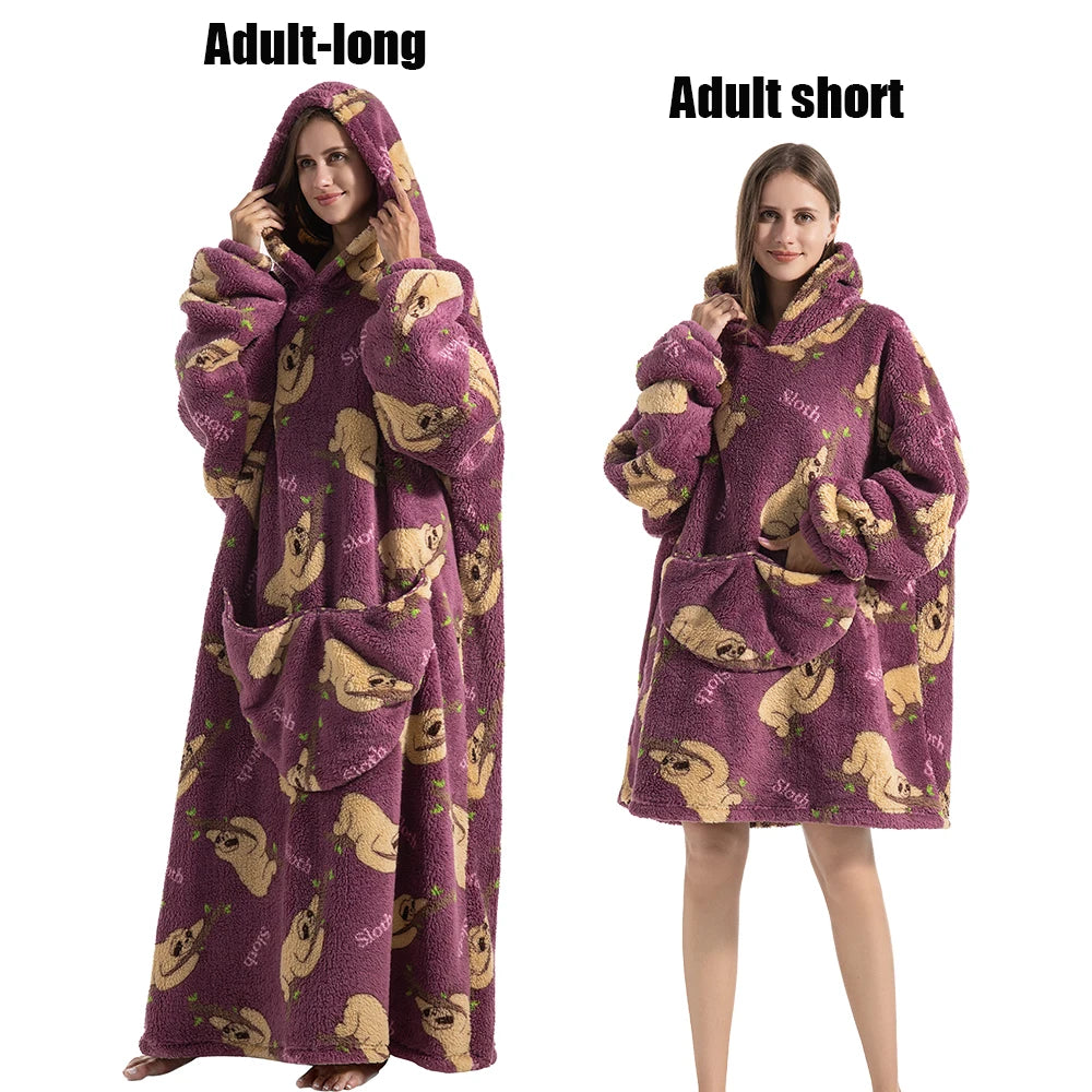 Femmes couvertures avec manches adulte Super chaud surdimensionné sweats à capuche hiver en peluche flanelle pyjama sweat hommes femmes couverture portable