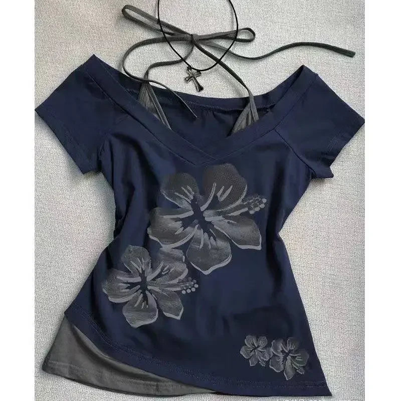 Vintage vêtements femmes imprimer Sexy Punk Streetwear mince Femme t-shirts chemise gothique décontracté Grunge t-shirts 2000s Emo Y2k haut court