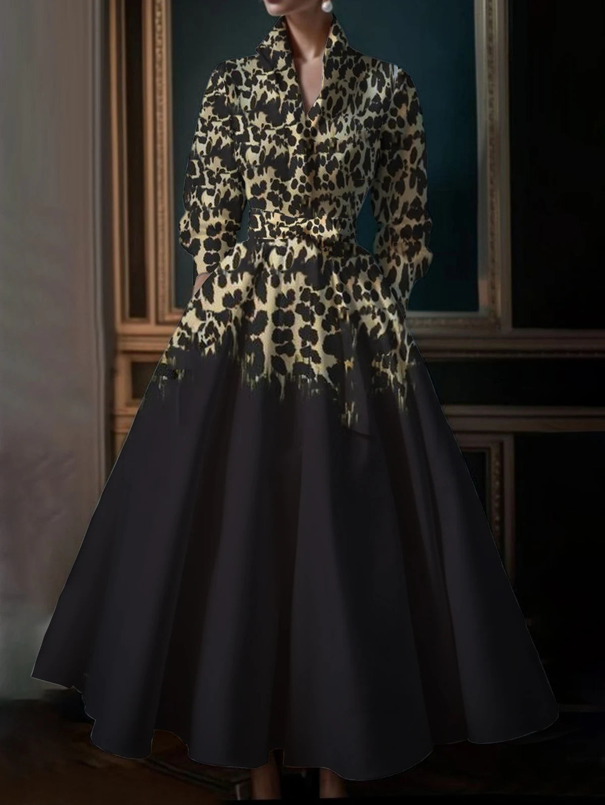 Elegant Floral Printing Maxi Dresses Multicolor Turndown Collar Long Sleeve Cotton Long Dress Party Wedding Evening Dress 2024