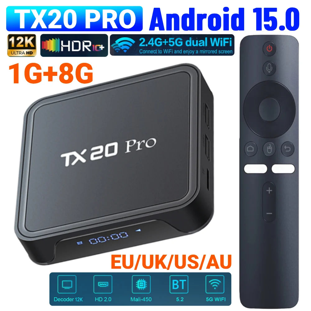 Android 15.0 lecteur multimédia Allwinner H313 Quad Core 4K HD boîtier de télévision intelligent double WIFI BT5.2 boîtier de télévision Android 1GB 8GB décodeur