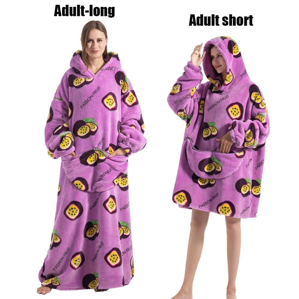 Femmes couvertures avec manches adulte Super chaud surdimensionné sweats à capuche hiver en peluche flanelle pyjama sweat hommes femmes couverture portable
