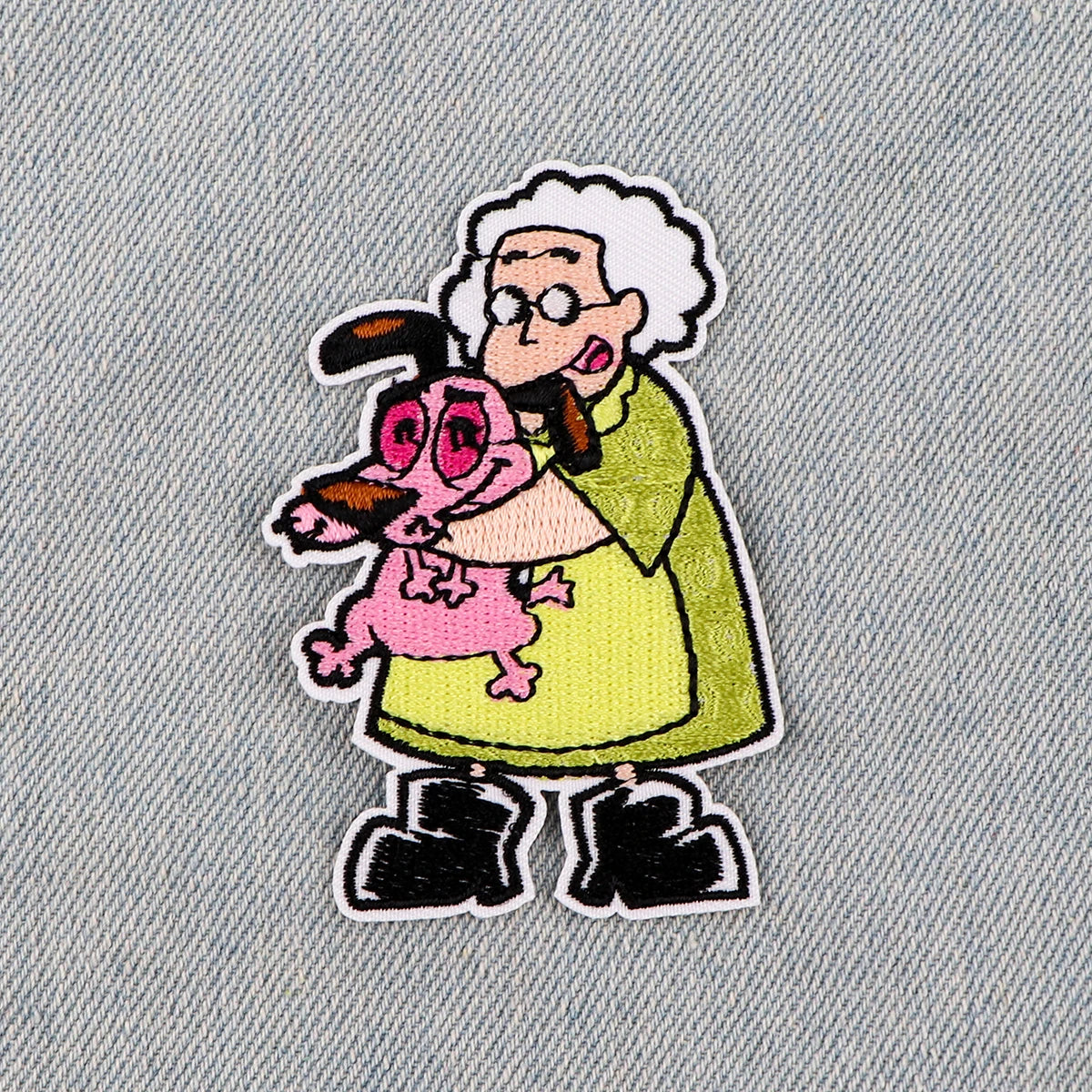 Grandma and Pink Dog Embroidered Patches For Kids Clothing DIY Badge Adhesive Cute Cartoon Patches On Clothes Stickers Appliques