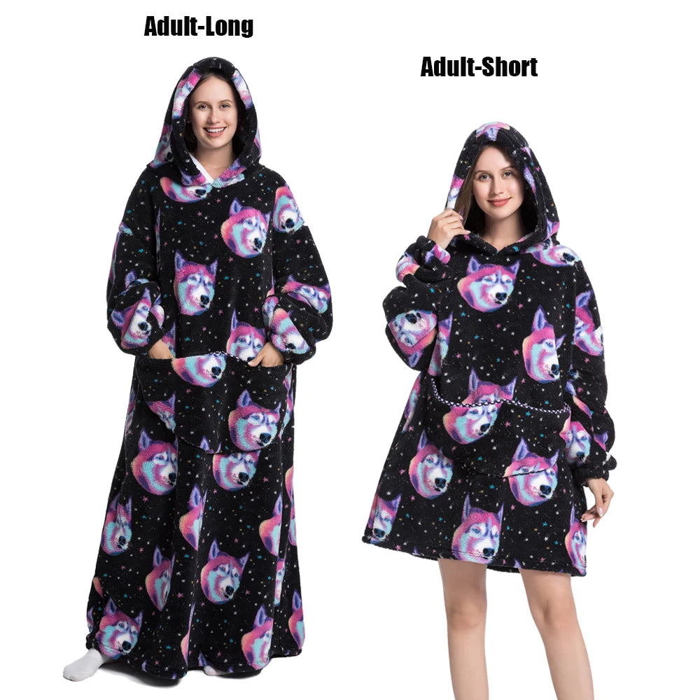 Femmes couvertures avec manches adulte Super chaud surdimensionné sweats à capuche hiver en peluche flanelle pyjama sweat hommes femmes couverture portable