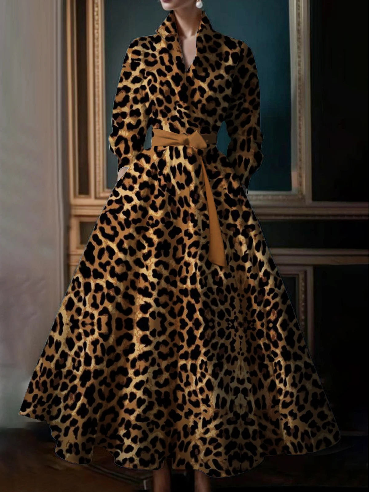 Elegant Floral Printing Maxi Dresses Multicolor Turndown Collar Long Sleeve Cotton Long Dress Party Wedding Evening Dress 2024