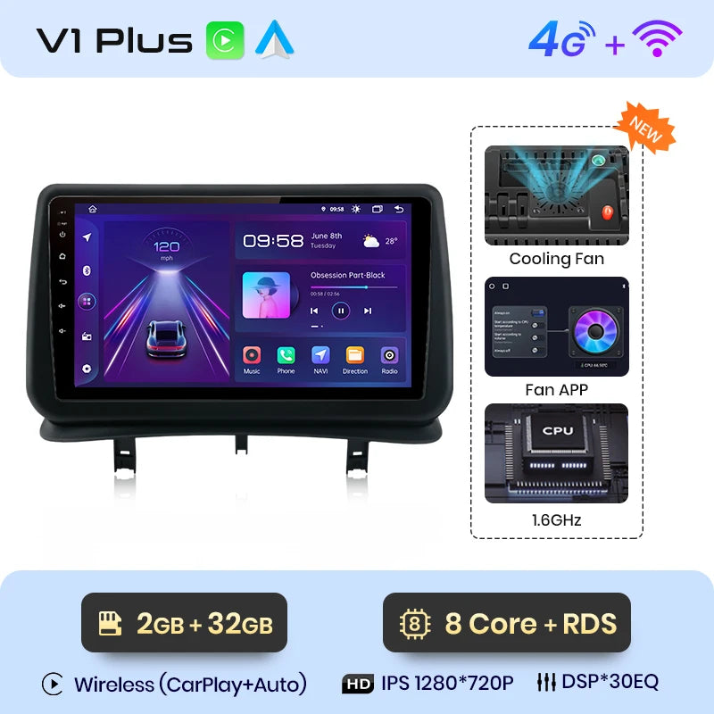 Junsun Android Autoradio Autoradio pour Renault Clio 3 2005-2014 systèmes intelligents de voiture pour Apple sans fil Carplay Auto France