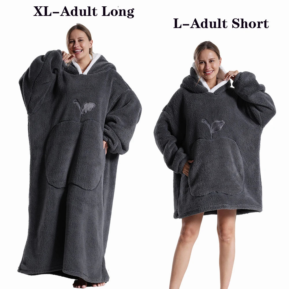Femmes couvertures avec manches adulte Super chaud surdimensionné sweats à capuche hiver en peluche flanelle pyjama sweat hommes femmes couverture portable