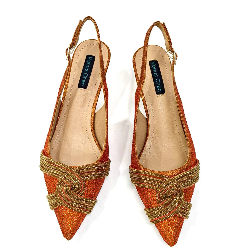 Venus Chan 2024 Design spécial haute qualité couleur Orange femmes africaines chaussures et sac ensemble avec cristal brillant pour la fête de mariage