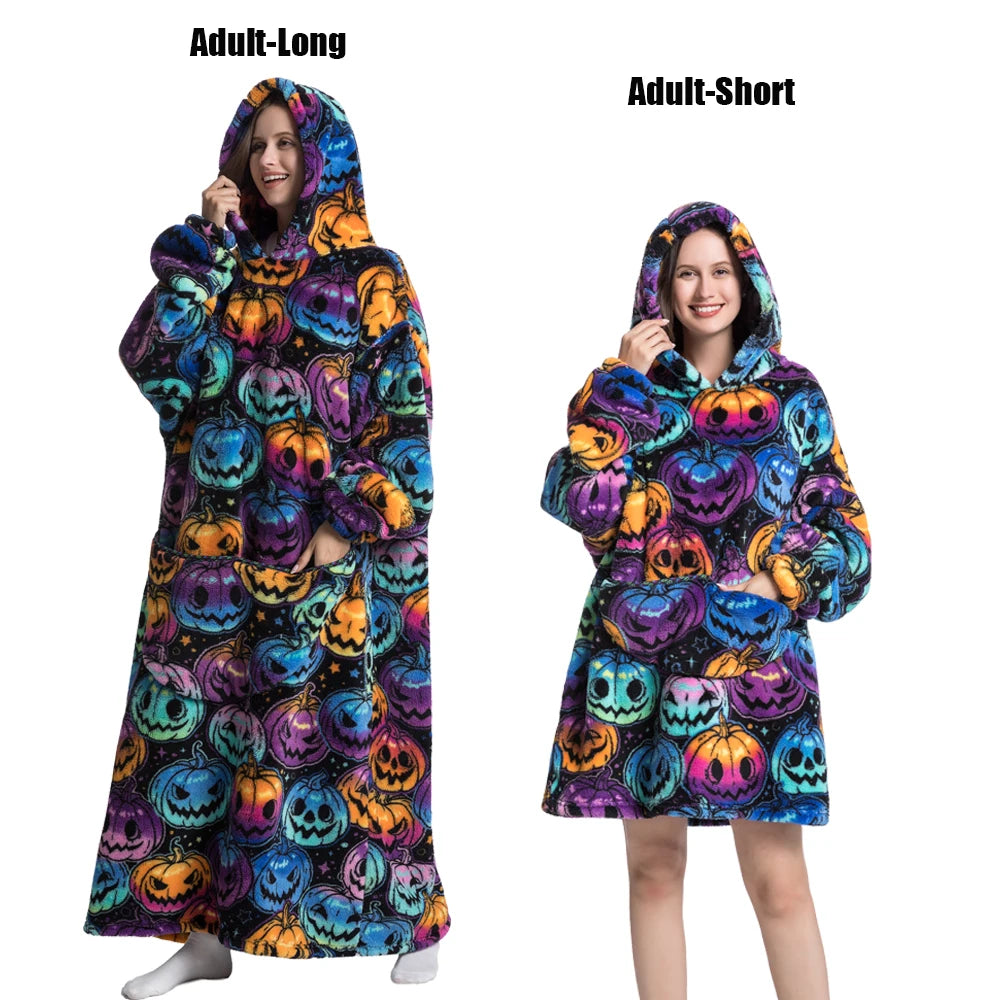 Femmes couvertures avec manches adulte Super chaud surdimensionné sweats à capuche hiver en peluche flanelle pyjama sweat hommes femmes couverture portable