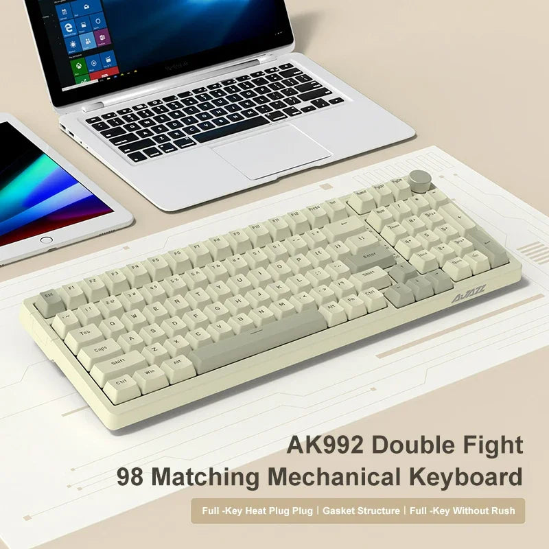 Ajazz-Clavier mécanique filaire AK992, clavier de jeu USB, disposition complète, échange à chaud, bouton de limitation de la touche, 98 touches, ordinateur de bureau, ordinateur portable