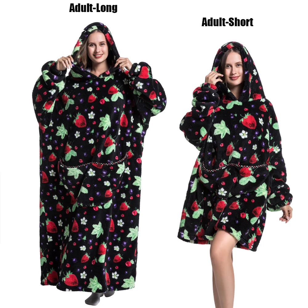 Femmes couvertures avec manches adulte Super chaud surdimensionné sweats à capuche hiver en peluche flanelle pyjama sweat hommes femmes couverture portable