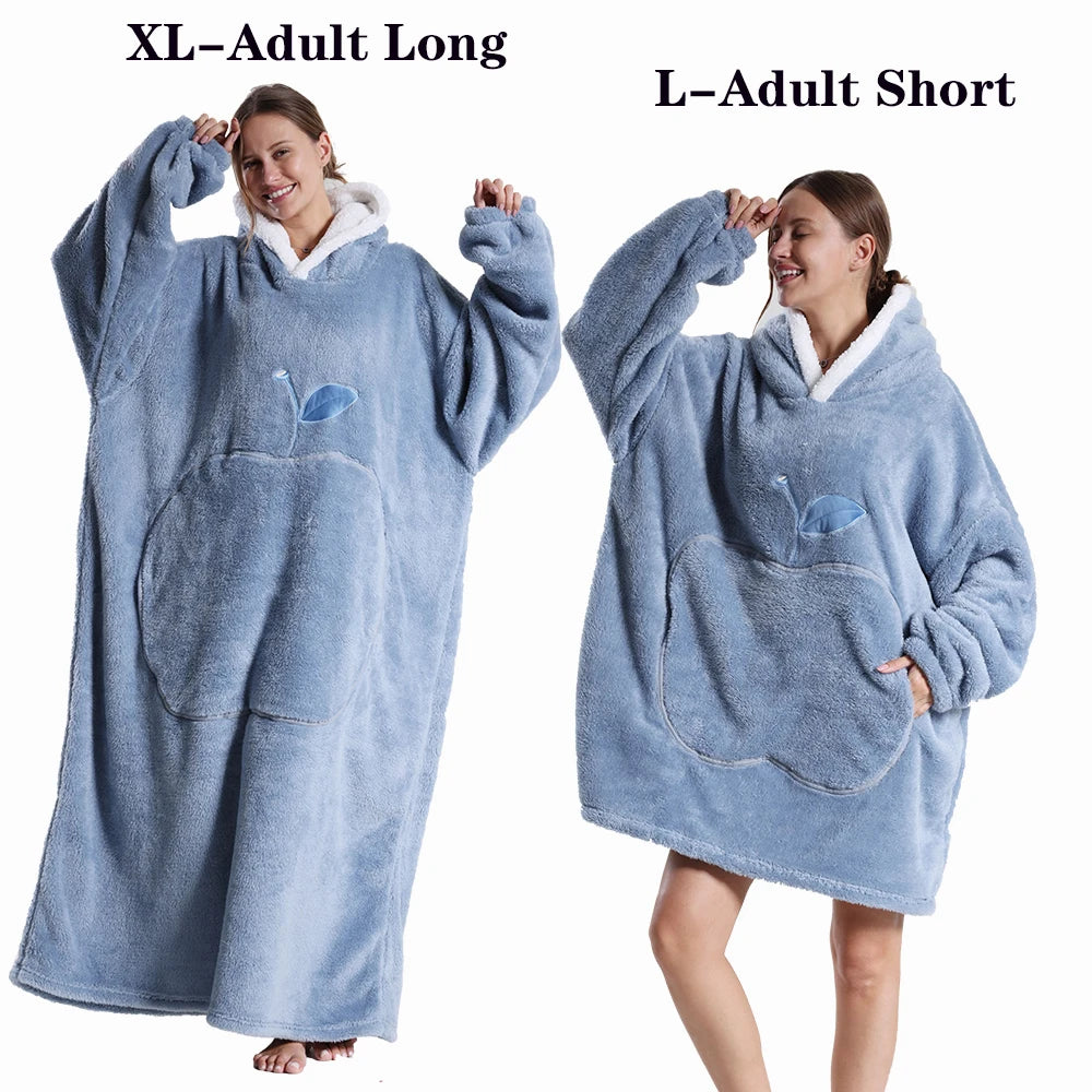 Femmes couvertures avec manches adulte Super chaud surdimensionné sweats à capuche hiver en peluche flanelle pyjama sweat hommes femmes couverture portable