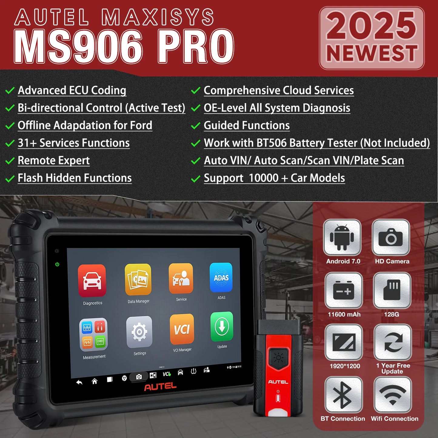 Autel-Outil de Diagnostic de Voiture MaxiSYS MS906 Pro OBD2, Scanner Bidirectionnel pour Codage ECU, Tous Systèmes, PK MS906BT