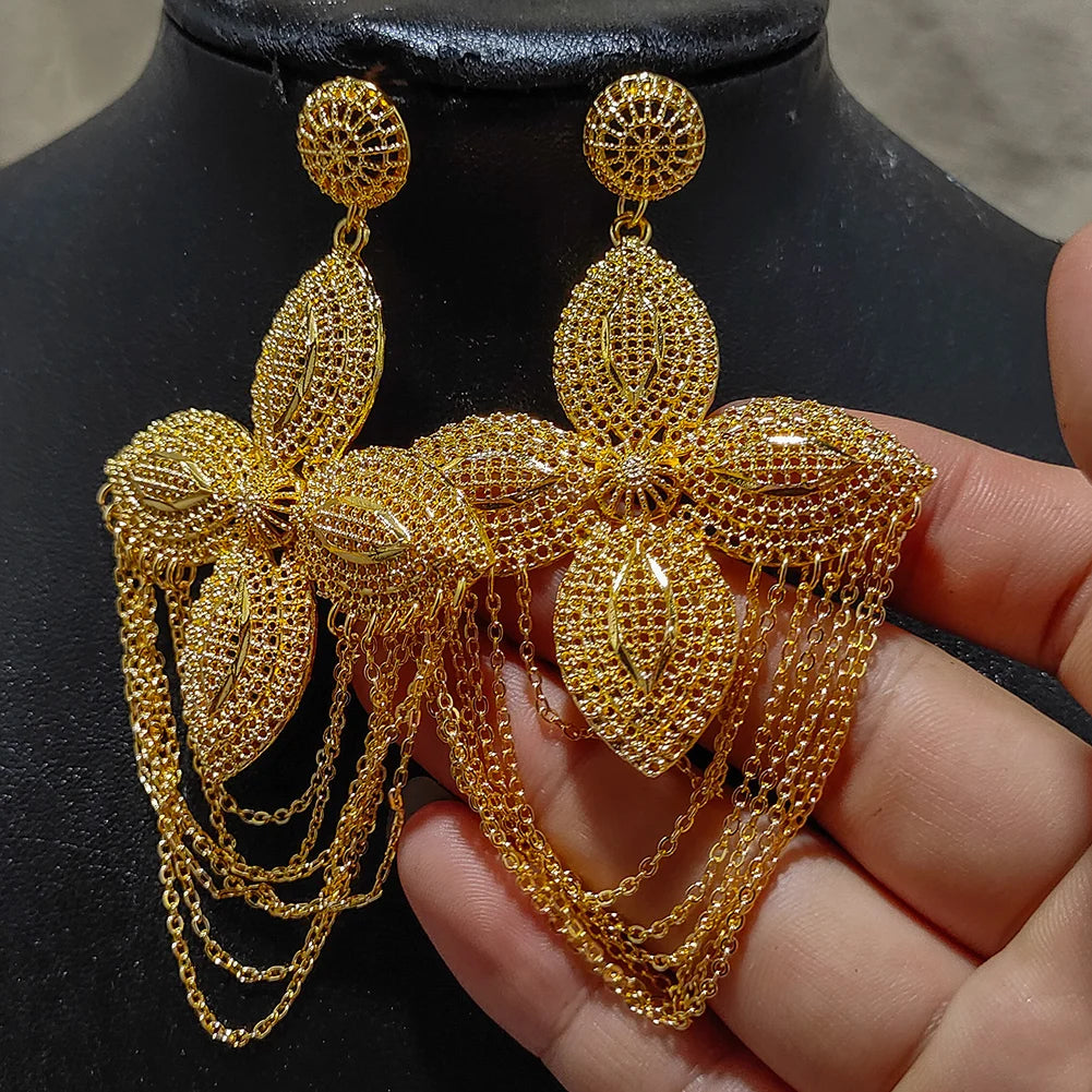 Boucles d'oreilles documents en or pour femmes et filles, boucles d'oreilles de mariage en métal, cadeaux de bijoux, mode, Éthiopie, Afrique, Dubaï, enfants
