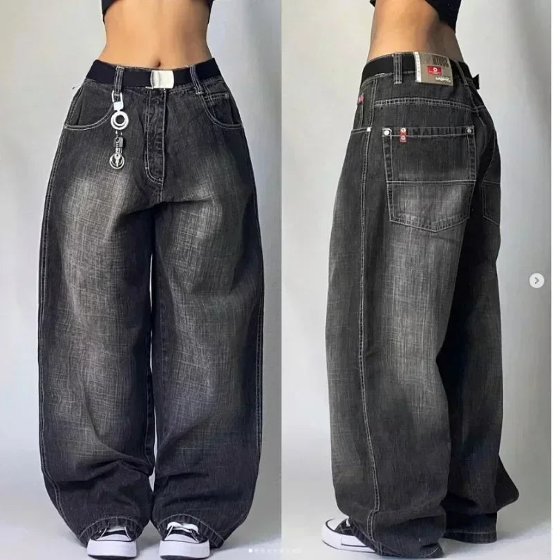 Jean ample rétro américain pour hommes, imprimé tête de mort, pour Couple, Harajuku, gothique, Hip-Hop, pantalon droit à jambes larges, nouvelle collection