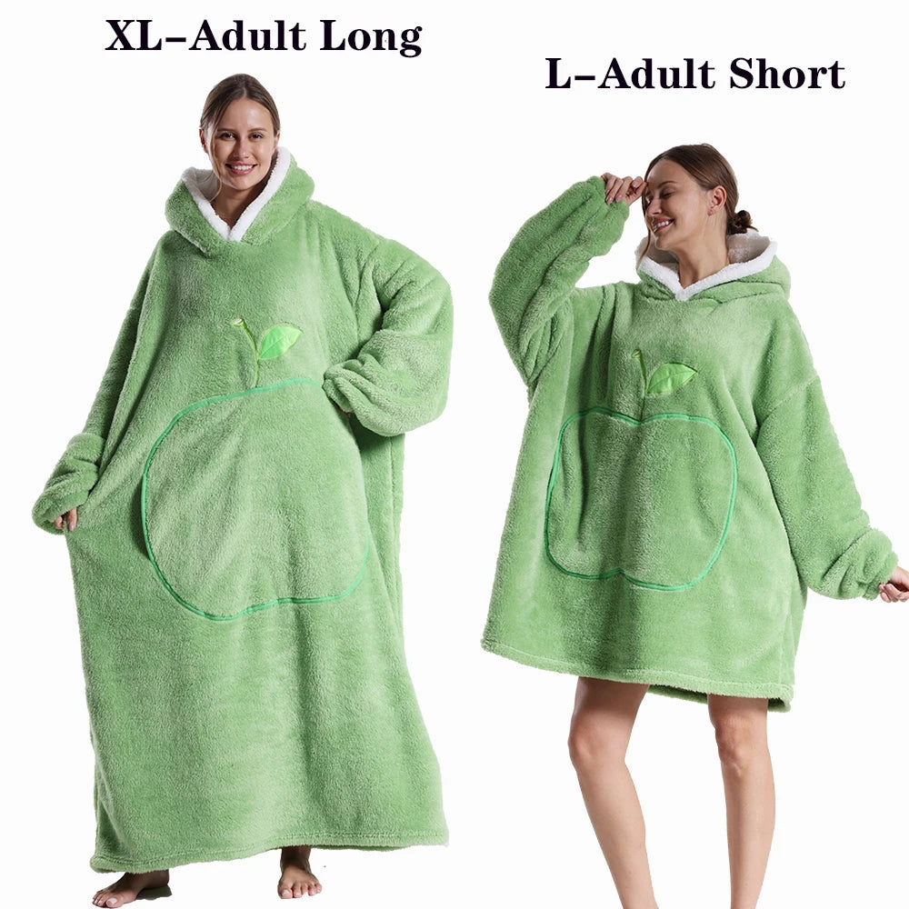 Femmes couvertures avec manches adulte Super chaud surdimensionné sweats à capuche hiver en peluche flanelle pyjama sweat hommes femmes couverture portable